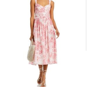 Aqua Pink and White Floral Midi Dress